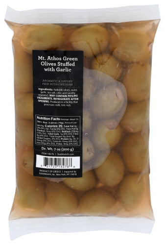 Divina - Mt. Athos Green Olives Stuffed with Garlic, 7 Oz | Pack of 18