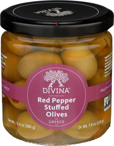 Divina - Olives Stuffed With Sweet Peppers, 7.8 Oz | Pack of 6