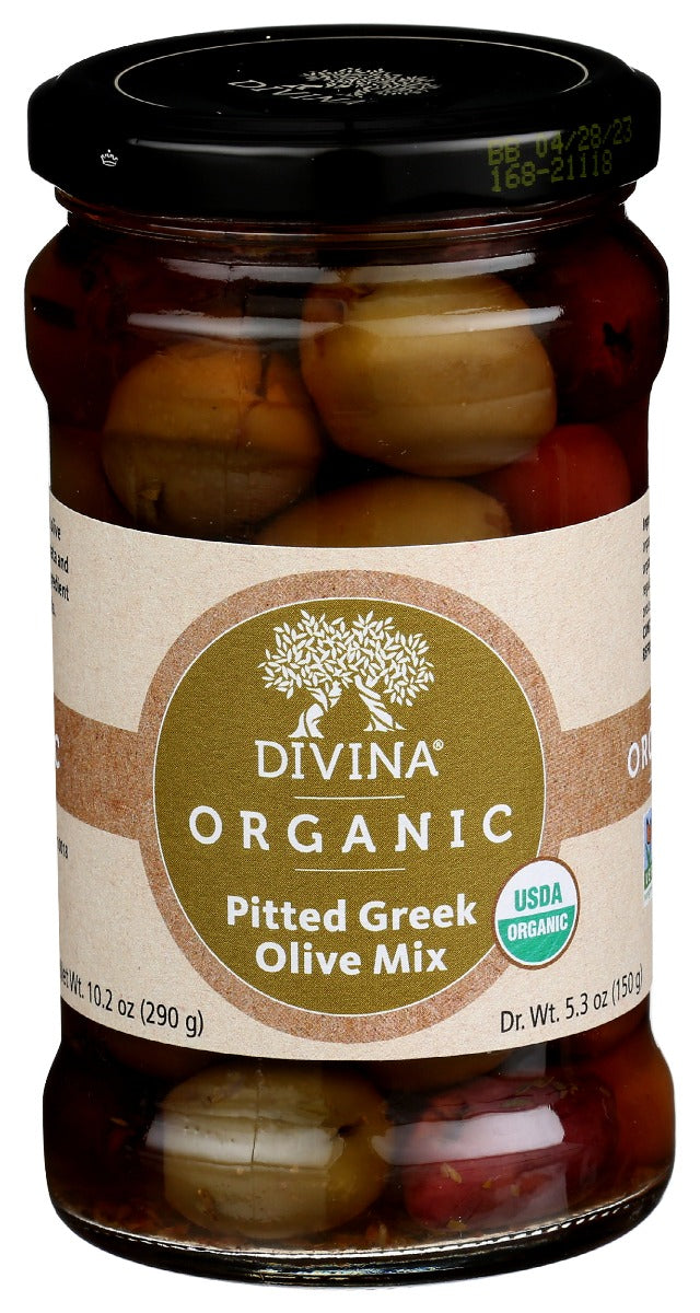 Divina - Olive Mix Pitted Greek Organic, 5.3 Oz  | Pack of 6