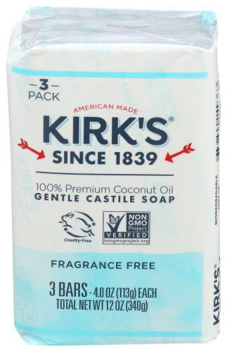 Kirk's - Original Coco Castile Bar Soap Fragrance Free, 4.0 Oz X 3 Pack