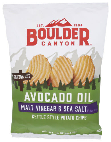 Boulder Canyon - Avocado Oil Kettle Cooked Potato Chips Malt Vinegar & Sea Salt, 10 Oz - Pack of 12