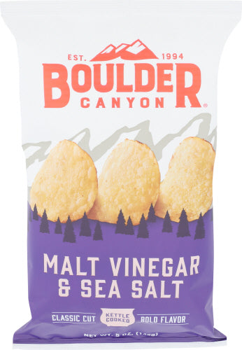 Boulder Canyon - Kettle Cooked Potato Chips Malt Vinegar & Sea Salt , 5 Oz | Pack of 12