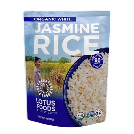 Lotus Foods - Organic White Jasmine Heat & Eat Rice Pouch, 8 OZ | Pack of 6