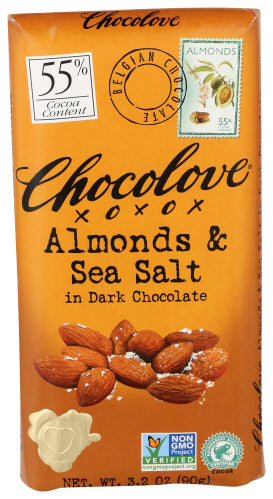 CHOCOLOVE - Almonds & Sea Salt in Dark Chocolate, 3.2oz - Pack of 12