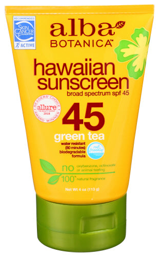 Alba Botanica - Hawaiian Green Tea Sunscreen Lotion SPF 45, 4oz