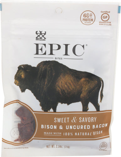 Epic - Bison and Uncured Bacon Chia Jerky Bites, 2.5 Oz | Pack of 8