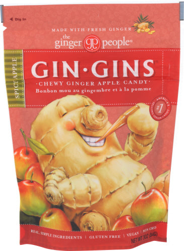 Ginger People - Gin Gins Chewy Candy Spicy Apple 3  Oz | Pack of 12