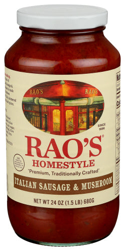 Rao's - Homemade Homestyle All Natural Pasta Sauce Italian Sausage & Mushroom, 24 Oz | Pack of 6