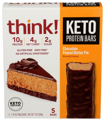 Think! - Keto Protein Bars Chocolate Peanut Butter Pie 5 Bars, 7 Oz | Pack of 6