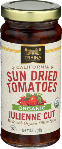 Traina - Julienne Cut Organic Sun Dried Tomatoes in Oil, 8.5 Oz  | Pack of 12