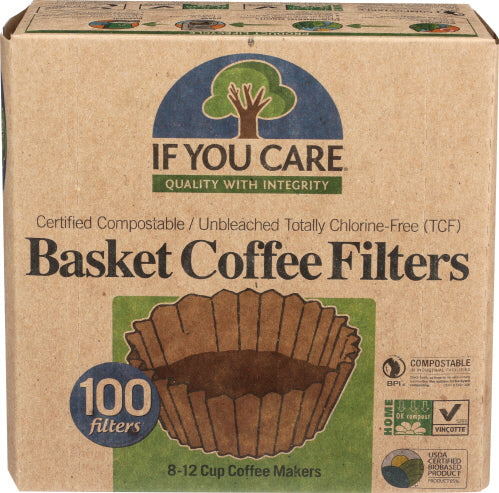 If You Care - Unbleached Coffee Filters Basket, 8 inch, 100 ct | Pack of 12