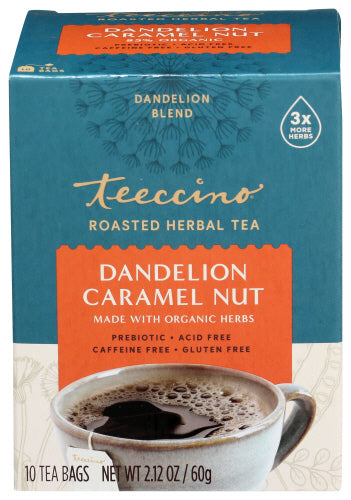 Teeccino - Dandelion Caramel Nut Chicory Herbal Tea Bags, 10 Count | Pack of 6