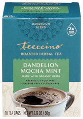 Teeccino - Organic Roasted Herbal Tea, Dandelion Mocha Mint, 10 Bags | Pack of 6