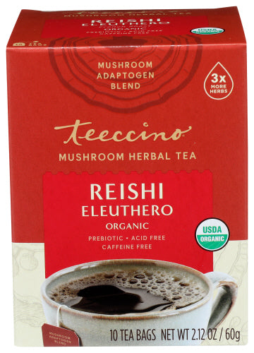 Teeccino - Reishi Eleuthero Mushroom Tea, 10 Count | Pack of 6