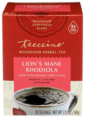 Teeccino - Lion's Mane Rhodiola Mushroom Tea, 10 Count | Pack of 6