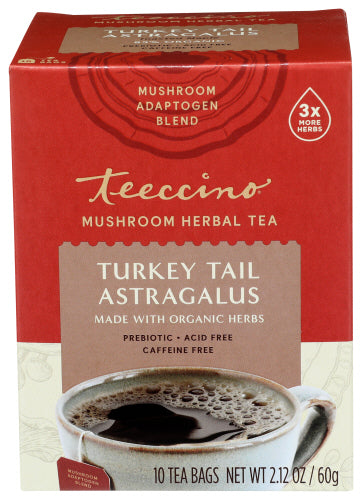 Teeccino - Turkey Tail Astragalus Mushroom Tea, 10 Count | Pack of 6