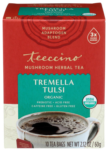 Teeccino - Tremella Tulsi Mushroom Herbal Tea, 10 Count | Pack of 6