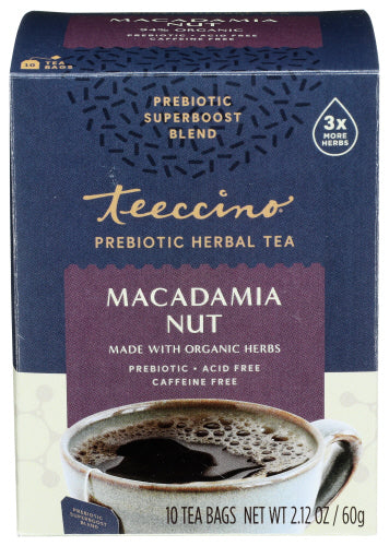 Teeccino - Macadamia Nut Prebiotic Herbal Tea, 10 Count | Pack of 6