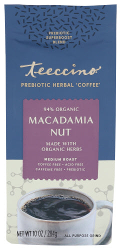 Teeccino - Macadamia Nut Prebiotic Herbal Coffee, 10 Oz | Pack of 6