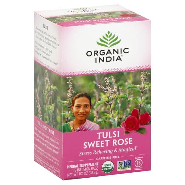 Organic Tulsi Tea - Sweet Rose Caffeine Free (18 Tea Bags)
 | Pack of 6