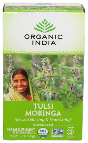 Organic India - Tulsi Tea Organic Moringa, 18 Tea Bags | Pack of 6