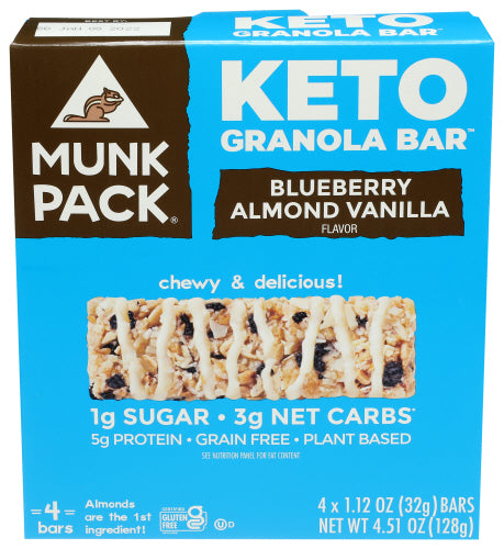 Munk Pack - Blueberry Almond Vanilla Keto Granola Bar 4Pack, 4.51 OZ | Pack of 6