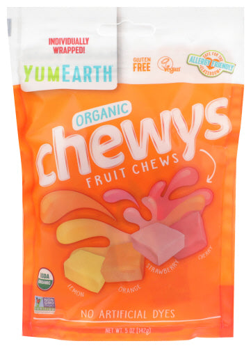 YumEarth - Organic Chewys Fruit Chews, Lemon, Orange, Strawberry, Cherry, 5 oz | Pack of 6