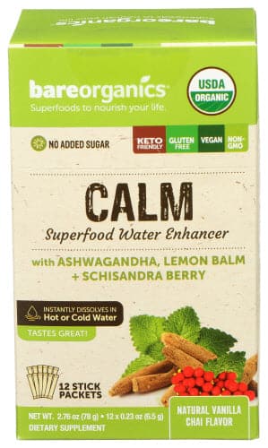 BareOrganics Calm Blend Superfood Water Enhancer 12Pc, 2.75 OZ