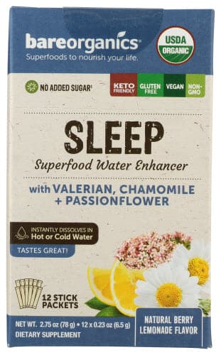 BareOrganics Sleep Superfood Water Enhancer - Berry Lemonade 12Pc, 2.75 OZ