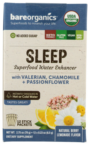 BareOrganics - Sleep Superfood Water Enhancer Berry Lemonade 12Pc, 2.75 Oz