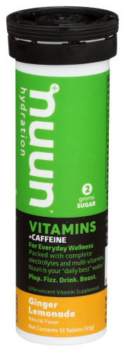 Nuun - Hydration Vitamins + Caffeine Ginger Lemonade, 12 Tablets - Pack of 8