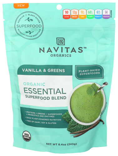 Navitas - Organic Essential Superfood Blend Vanilla & Greens Powder, 8.4 Oz