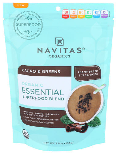 Navitas - Organic Essential Superfood Blend Cacao & Greens Powder, 8.4 Oz