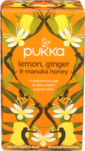 Pukka Herbs - Organic Herbal Tea Lemon Ginger & Manuka Honey, 20 bags | Pack of 6