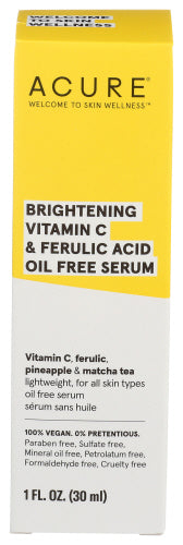 Acure - Brightening Vitamin C & Ferulic Acid Oil Free Serum for Face, 1 Fl Oz