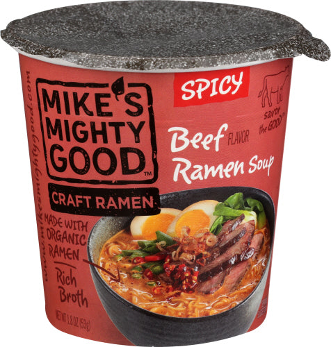 Mike's Mighty Good - Spicy Beef Flavor Ramen Noodle Soup Cup, 1.8 oz | Pack of 6