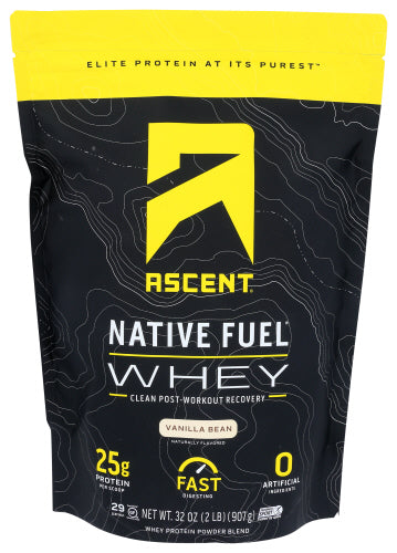 ASCENT - Native Fuel Whey Protein Powder - Vanilla Bean, 32oz