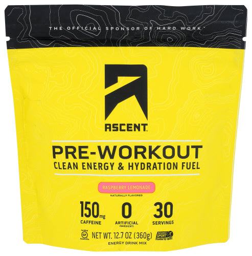 Ascent - Pre Workout Raspberry Lemonade Protein Powder, 12.7 Oz