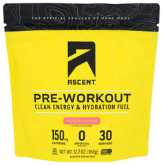 Ascent - Pre Workout Raspberry Lemonade Protein Powder, 12.7 Oz