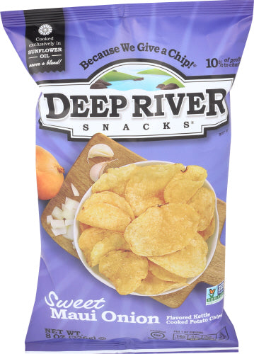 Deep River - Snacks Sweet Maui Onion Kettle Cooked Potato Chips, 8oz | Pack of 12