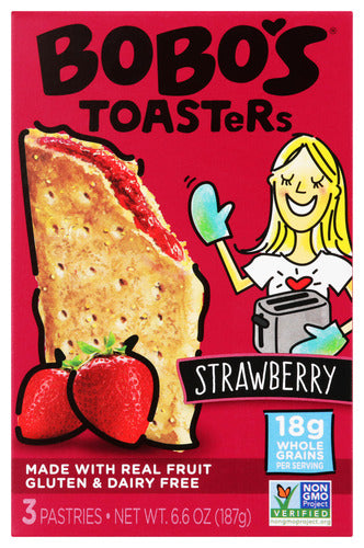 Bobo's Oat Bars - Toaster Pastry 3-Pack, Strawberry, 6.6 Oz  | Pack of 8