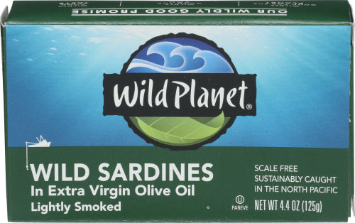 Wild Planet - Sardines Extra Virgin Olive Oil, Lightly Smoked, 4.4 Oz | Pack of 12