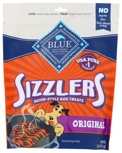 Blue Buffalo - Sizzlers Pork Flavor Dog Treats Original, 15 Oz | Pack of 4