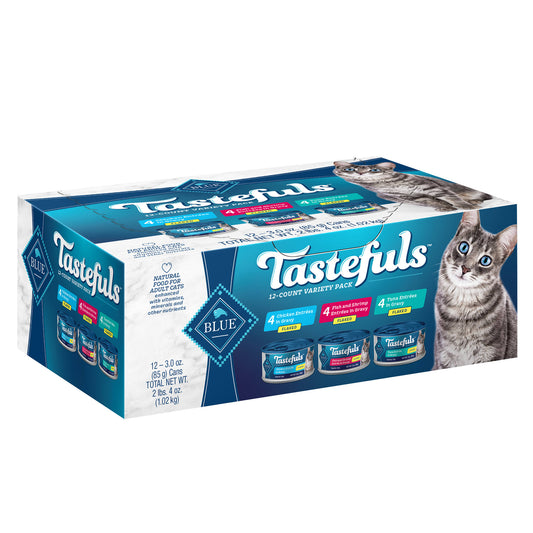 Blue Buffalo Tastefuls Flaked Tuna, Chicken, Fish & Shrimp Entrees Wet Cat Food, 36 Oz