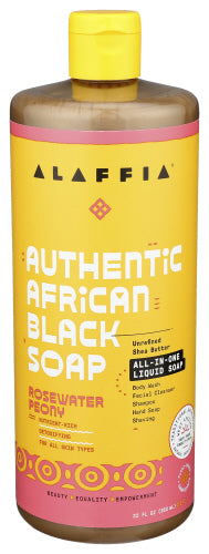 Alaffia - Rose Water Peony All in One Authentic African Black Soap, 32 Fl Oz