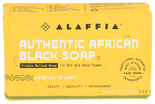 Alaffia - Hemp Olive Leaf Triple Milled Authentic African Black Bar Soap, 5 Oz