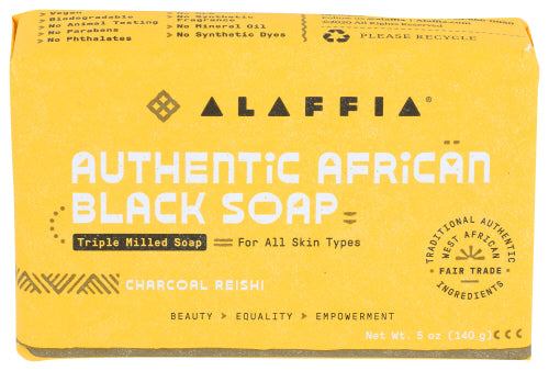 Alaffia - Charcoal and Reishi Triple Milled Authentic African Black Bar Soap, 5 Oz