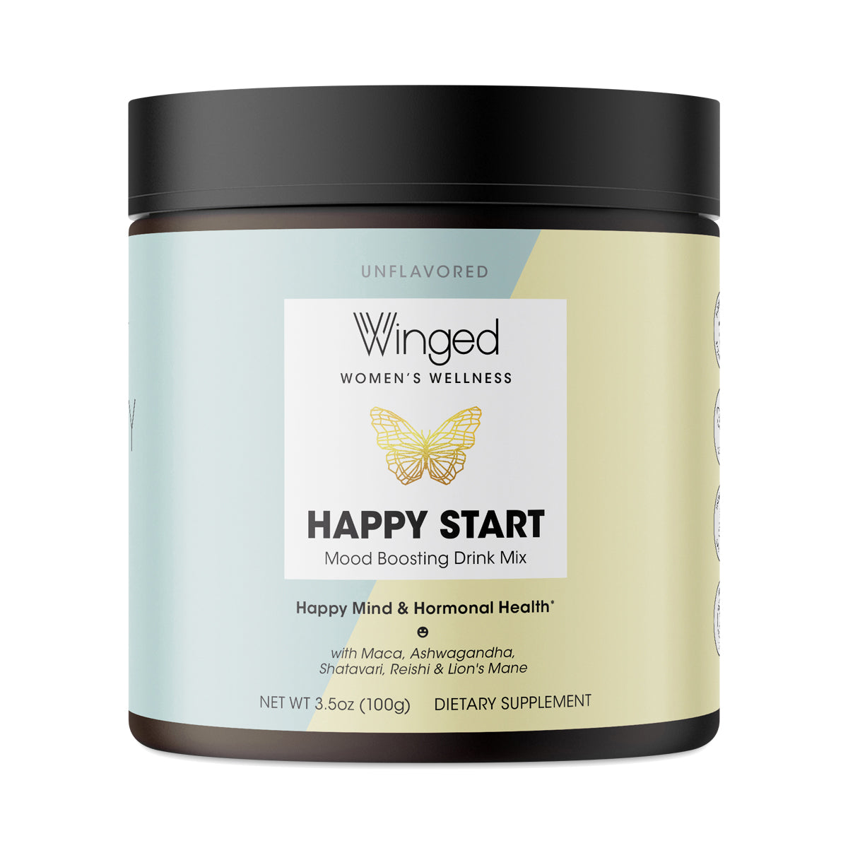 Winged - Happy Start Powder - Mood Boosting Drink Mix with Ashwagandha , 3.5 Oz