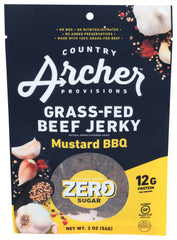 Country Archer - Country Archer Mustard BBQ Grass-Fed Beef Jerky, Zero Sugar , 2oz  - Pack of 12