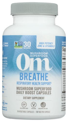 Om Mushroom Superfood - Breathe, Respiratory Health Support, 90 Vegetable Capsules